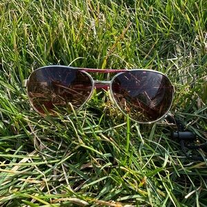 Fossil Aviator Sunglasses with Brown Lenses and Red Accents